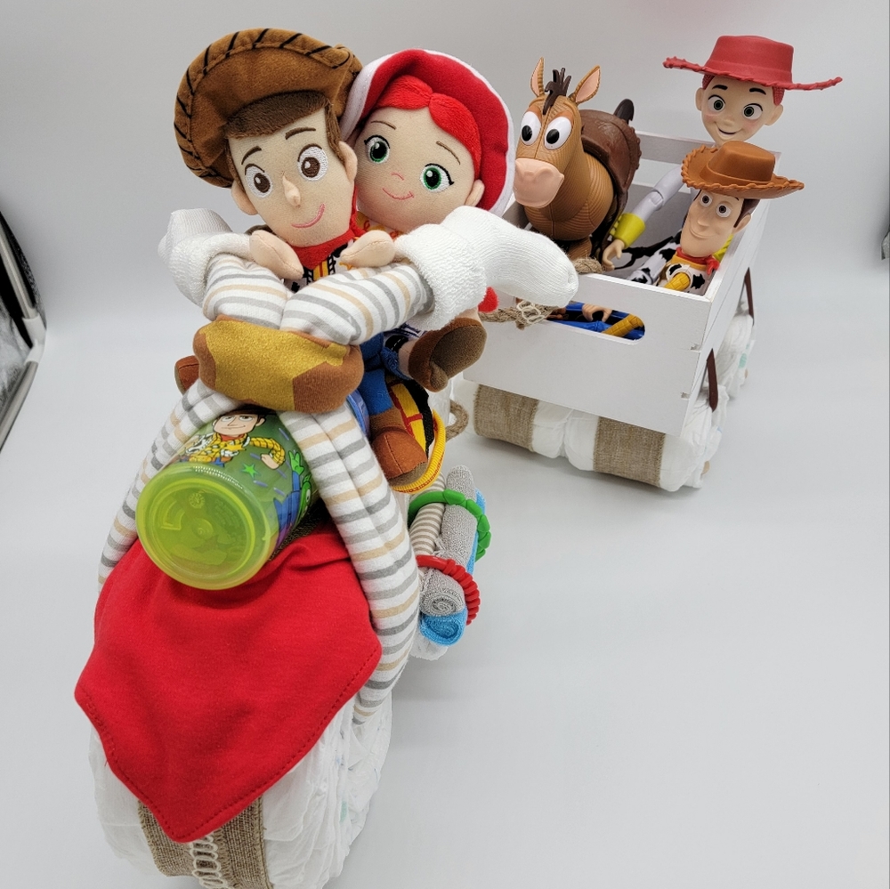 Toy Story Motorcycle Diaper Cake & trailer